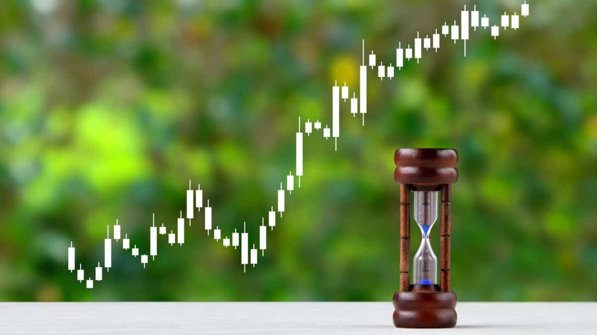 Hourglass and stock price chart