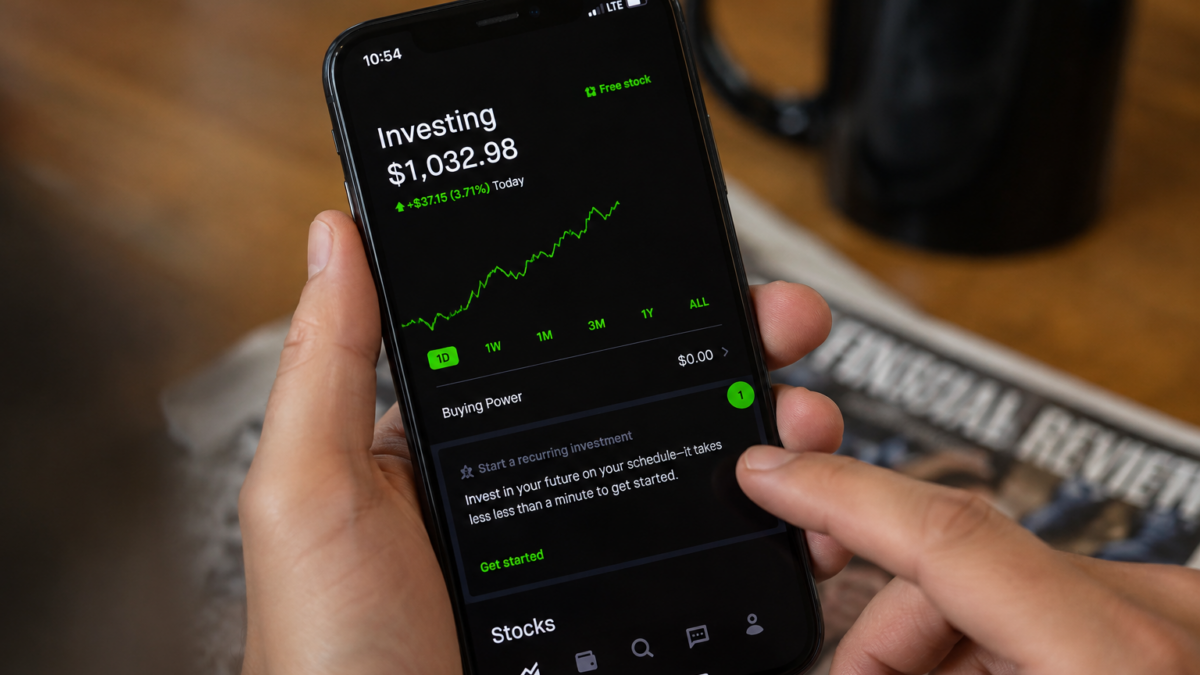 A person using Robinhood app on phone
